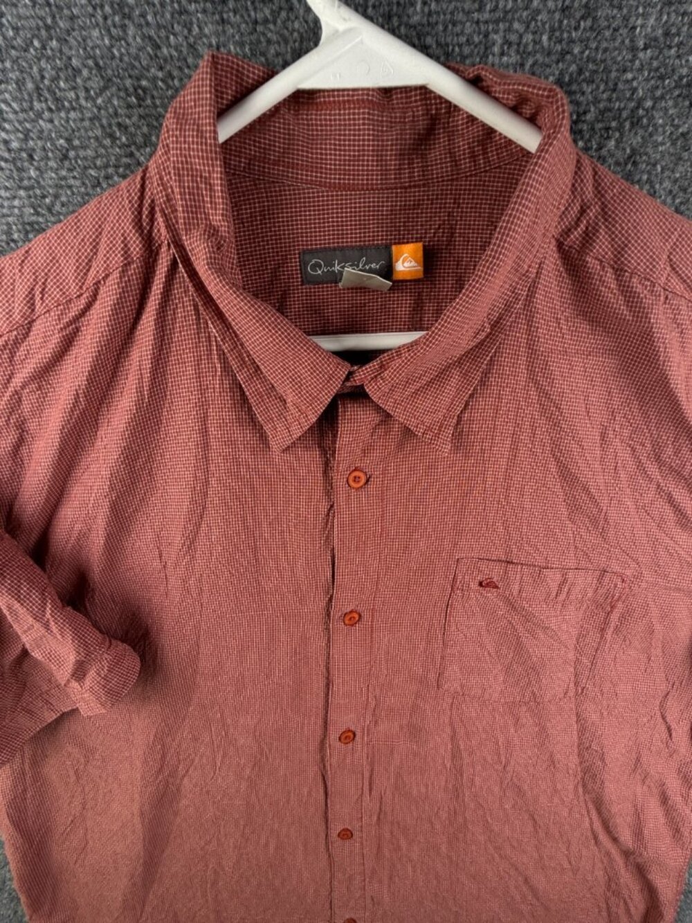 Quiksilver Men Short Sleeve Button Up Shirt Red Check XL Rayon Blend Polynosic